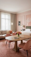 Fototapeta premium peach pink soft Presidential Suite design Farmhouse nordic decor