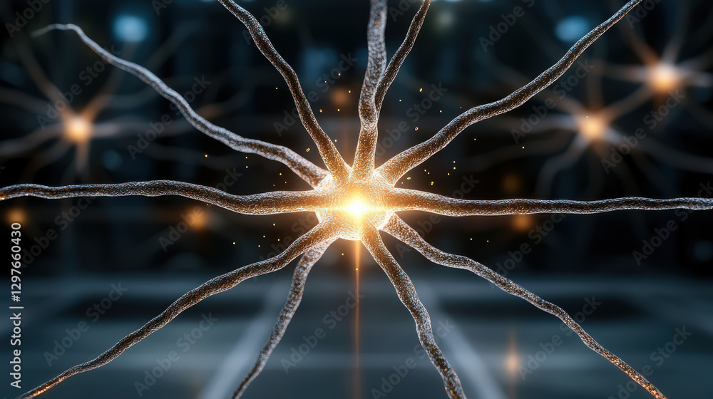 Aufkleber close up of neurotransmitters being released at synapse, showcasing neural activity