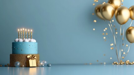 Celebrate in style luxurious blue and gold birthday invitation elegant setting graphic design festive atmosphere birthday theme