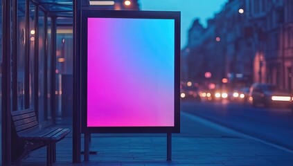 Fototapeta premium Blank Billboard at a Night Bus Stop in City