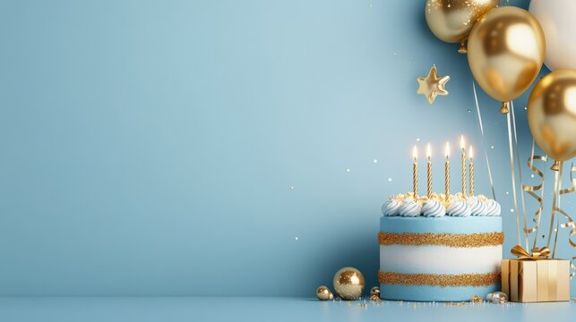 Luxurious blue and gold birthday invitation celebratory event elegant design festive atmosphere creative concept