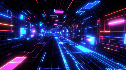 Fototapeta premium Red and blue neon tunnel lights