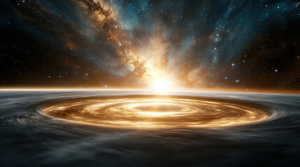stunning cosmic scene of glowing galaxy with swirling clouds