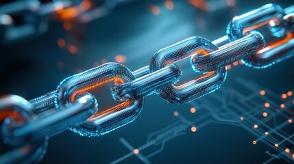 Closeup of metallic chain abstract background digital art cyber environment detailed view midjourney concept