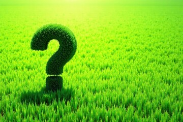 A Lush Green Field Presents an Enigma A Question Mark Formed from Vibrant Foliage Stands in a Verdant Meadow, Posing an Intriguing Inquiry about Nature and the Unknown
