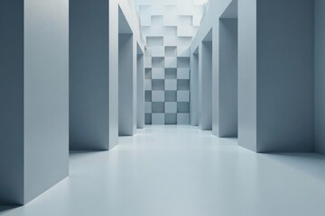 Obraz premium Abstract Minimalist Hallway with Geometric Wall Design, Ideal for Modern Architectural Presentations and Design Inspiration