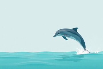 Obraz premium A Majestic Dolphin Leaps Gracefully from the Ocean's Surface, Creating a Splash of Joy and Wonder