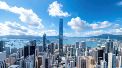Fototapeta premium stunning rooftop view of dense city skyline with high rise buildings and vibrant harbor