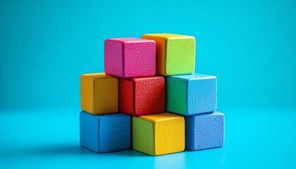 Abstract block structure representing teamwork, growth, and strategic progress, bright colors, modern design, illustrating collaboration and forwardthinking vision