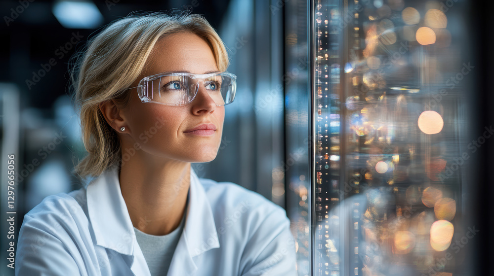 Poster scientist observing experiments with focus and curiosity