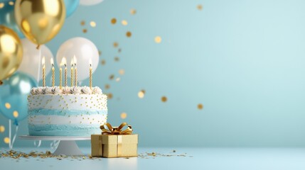 Sophisticated blue and gold-themed birthday invitation online graphic design festive creative midjourney concept