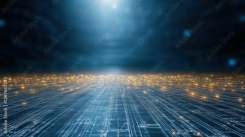 Poster digital landscape with glowing lines and lights creating futuristic atmosphere