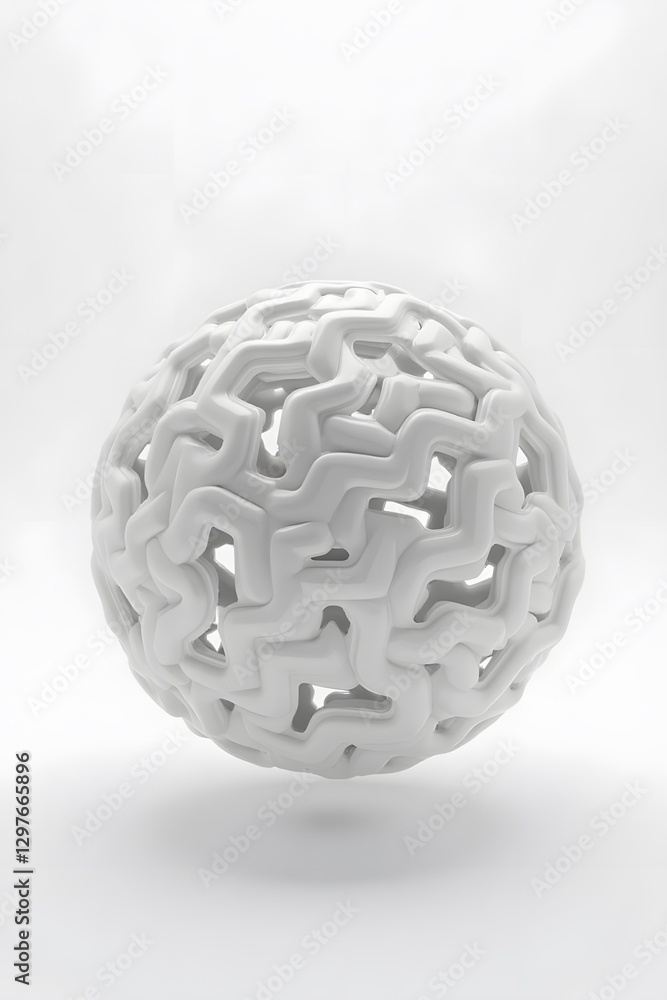 Aufkleber abstract geometric white sphere with intricate 3d patterns against plain background