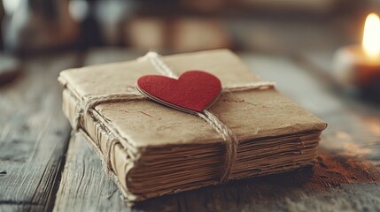 Antique love, A rustic book wrapped with twine and a red heart accent