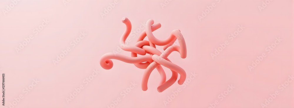 Poster abstract pink 3d tubes on soft peach background with twisting motion