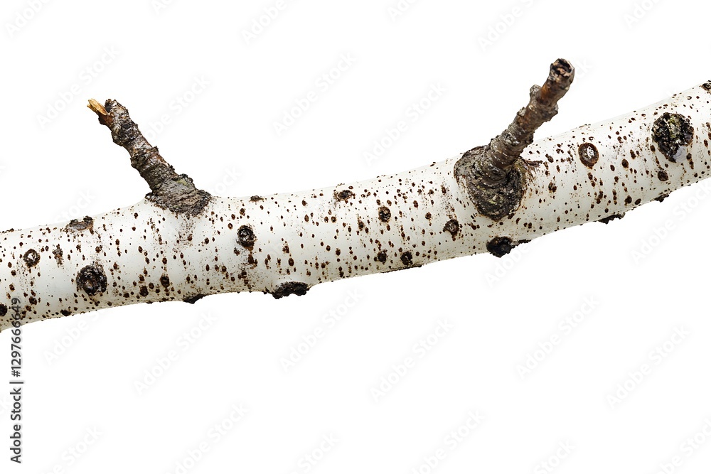 Poster birch tree branch isolated on white background with clipping path.