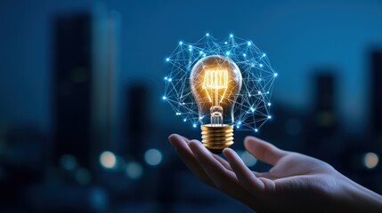 Illuminating discovery hand holding glowing light urban setting creative concept nighttime unique perspective