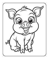 Fototapeta premium Pig coloring page for kids, black line art vector illustration on white background