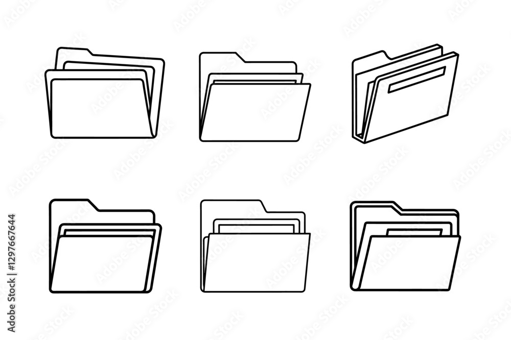 Poster set of folders, folder icon set isolated, folder icon line art vector set vector, folder icon vector