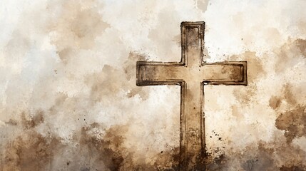 Watercolor Cross on Grunge Background Christian Faith Symbol