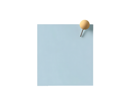 A light blue sticky note with a wooden pin isolated on white background.PNG