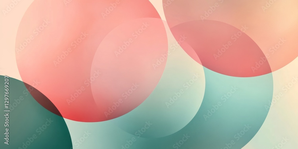 Poster abstract composition of overlapping translucent circles in pastel colors