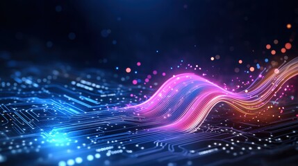 Digital abstract wave virtual realm artwork technological environment close-up view energy flow