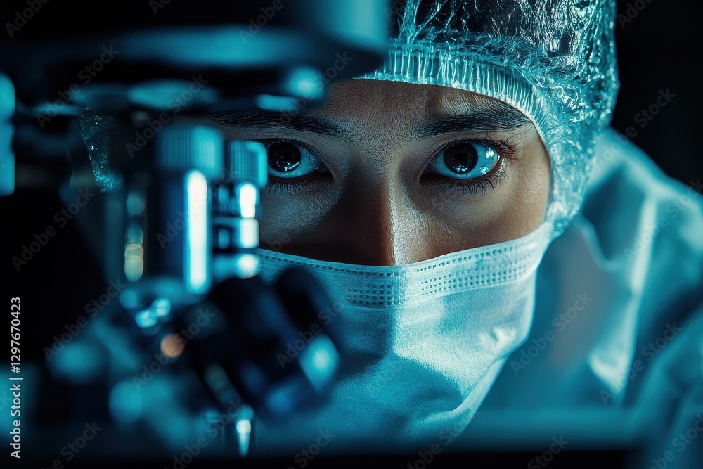 Fototapete young woman engaged in coding and data analysis at a computer station in a modern tech lab, illumina