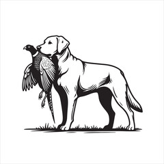 vector Labrador retriever/ Brittany Spaniel dog standing and holding a duck in its mouth