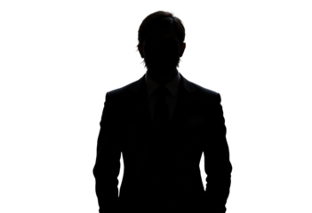 Silhouette of a person wearing a suit with transparent background