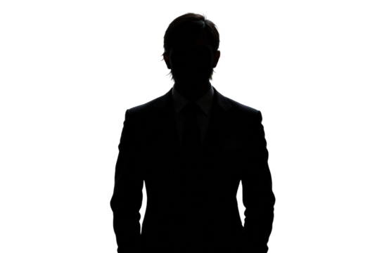 Silhouette of a person wearing a suit with transparent background