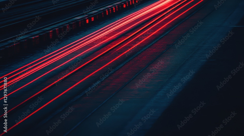 Poster abstract nighttime highway scene with red light trails. dynamic, energetic image perfect for design 
