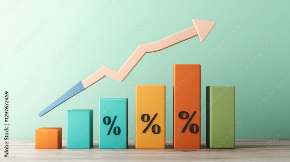Poster a digital interface showing a dynamic financial growth chart with arrows and percentage changes
