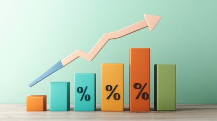 A digital interface showing a dynamic financial growth chart with arrows and percentage changes