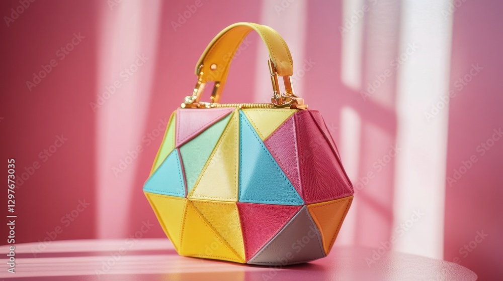 Poster trendy handbag with dynamic patterns and bright colors
