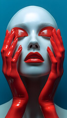 Futuristic Surreal Portrait &ndash; Glossy Red and Blue Aesthetic Digital Art