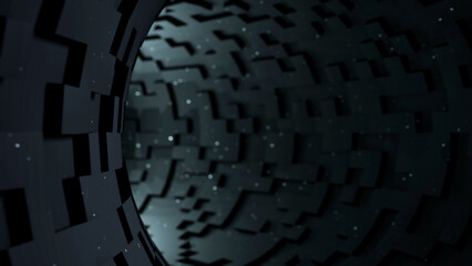 Futuristic Sci-Fi Cubic Tunnel with Dark Atmospheric Lighting and Depth Perspective