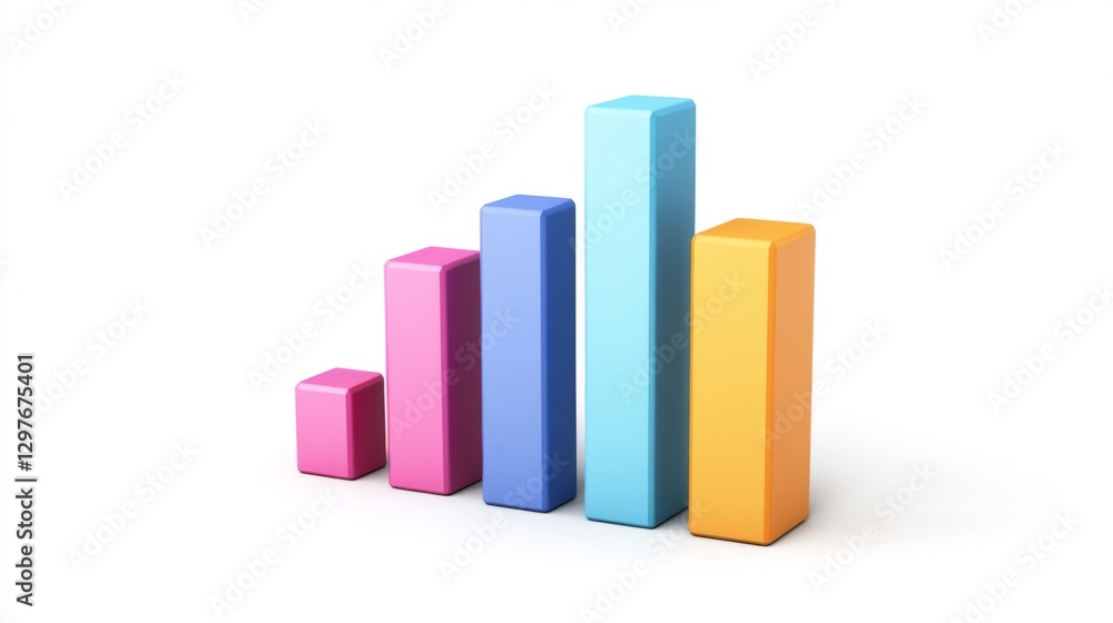 Poster a minimalistic d bar graph with soft shadows on a white background, perfect for business presentatio