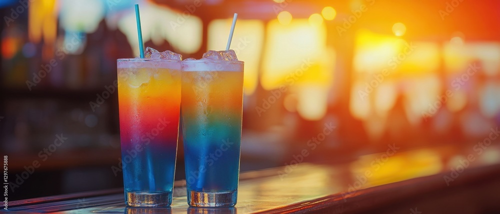 Aufkleber two vibrant rainbow cocktails on a polished bar top creating a refreshing and inviting atmosphere wi