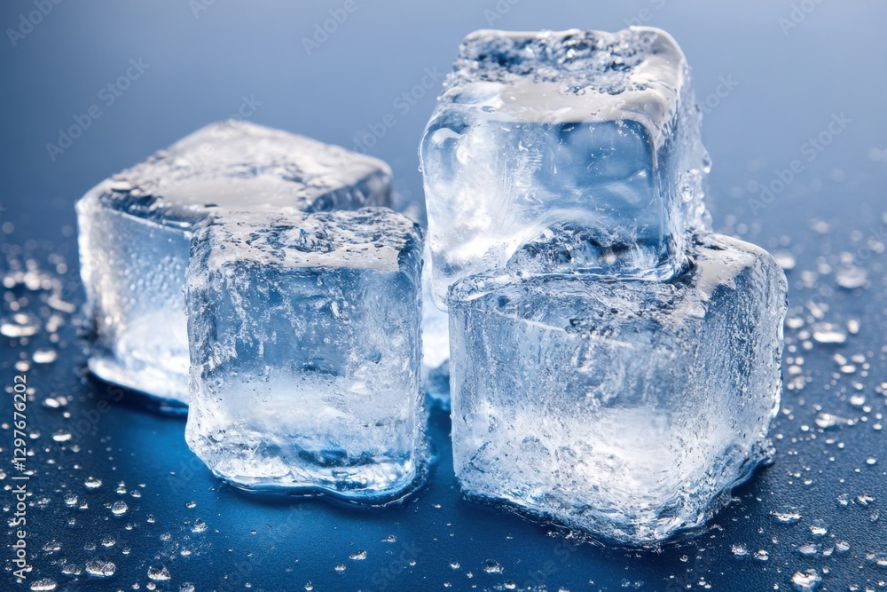 Poster refreshing ice cubes on a blue background creating a cool and fresh atmosphere perfect for summer dr