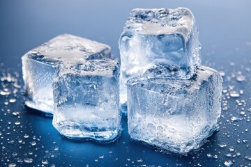 Obraz premium Refreshing ice cubes on a blue background creating a cool and fresh atmosphere perfect for summer drinks and beverages with a studio shot