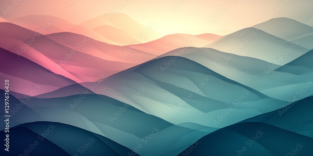 Poster abstract depiction of layered mountains with a gradient color scheme