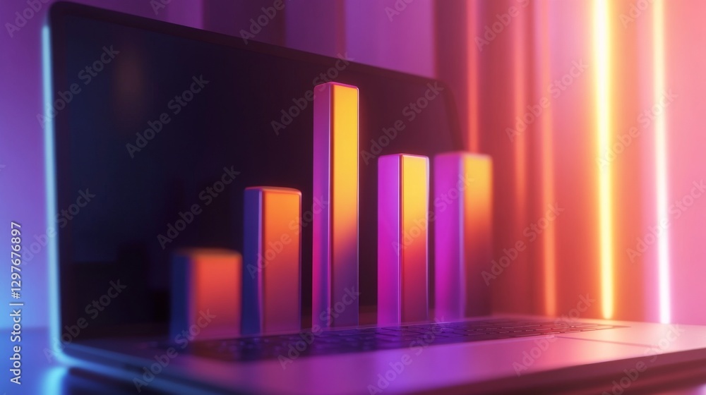 Aufkleber a realistic d bar chart emerging from a laptop screen, symbolizing data analysis and business intell