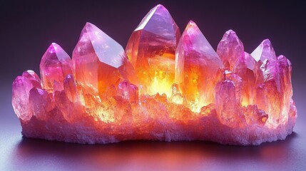 Luminous Pink and Orange Crystal Cluster