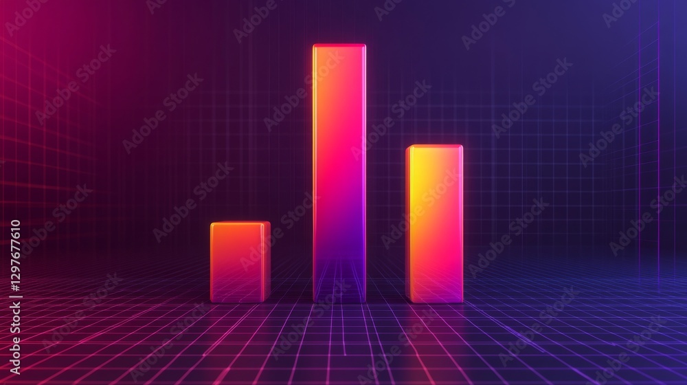 Aufkleber a sleek d bar graph with a gradient color scheme, rising above a digital grid background