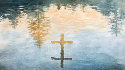 Serene Reflection Cross in Still Waters