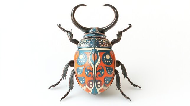 Painted bug figurine displayed. Ornate insect art on a white background. Isolated presentation - Powered by Adobe