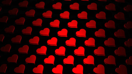 Red Heart Pattern Over Dark Background Geometric Abstract Design in 3D