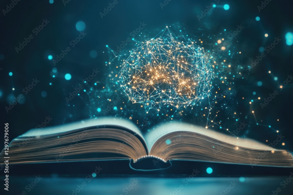 Poster a book is open to a page with a brain on it