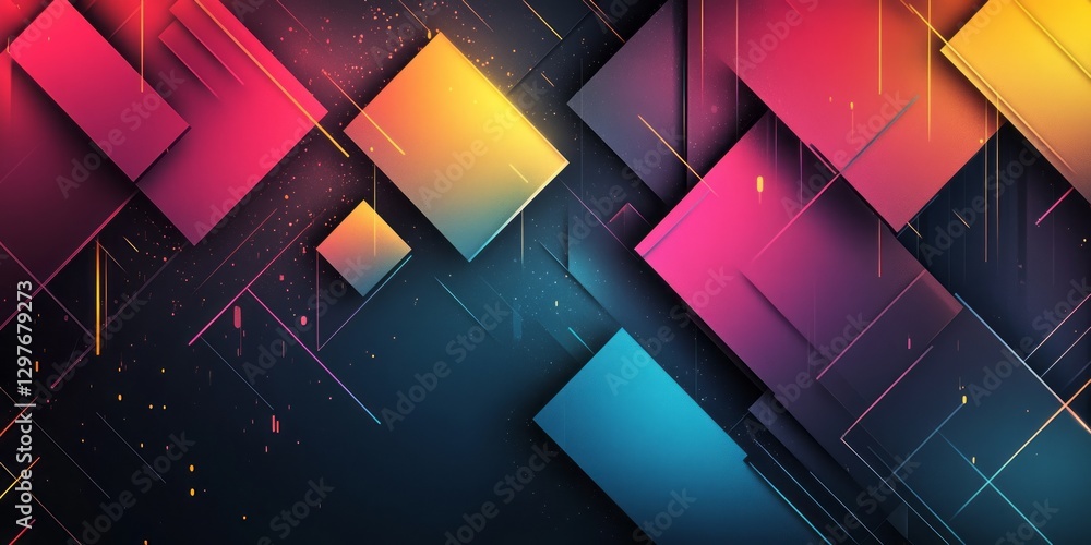 Poster Abstract composition featuring overlapping squares and lines in vibrant colors